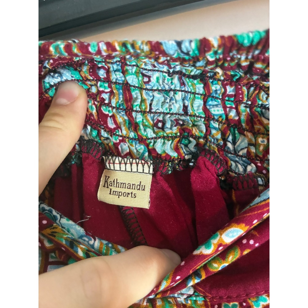 Kathmandu Imports Boho Mandala Wrap Wide Leg Pants Burgundy Teal Festival Hippie - Picture 2 of 6